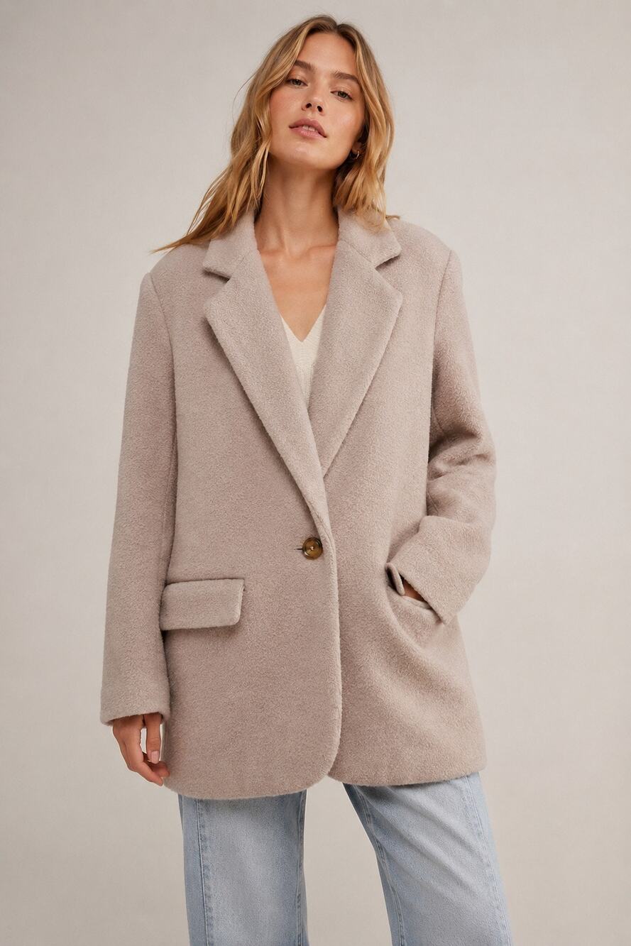 Free People Mari Solid Blazer Peacoat Light Coffee Size S Oversized Coat